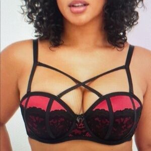 Strappy Black and Red Lace Bra